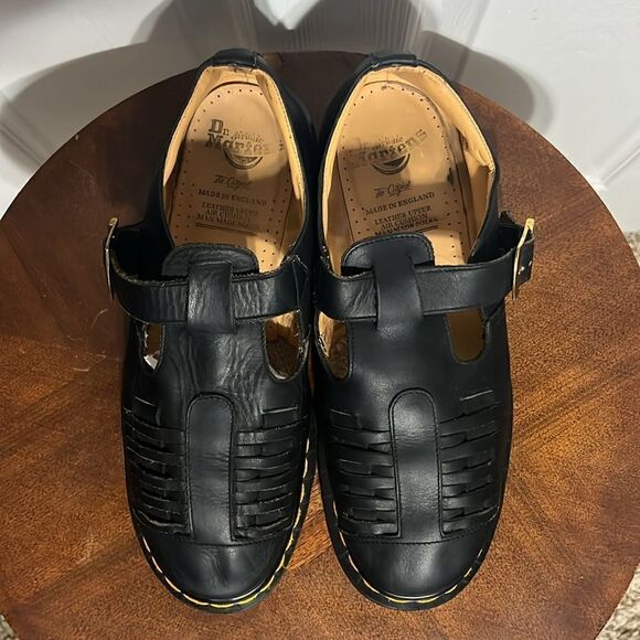 🔥 Dr Martens Mica woven black Leather Sandals Loafers Men 9 -EXCELLENT - England - Picture 8 of 15